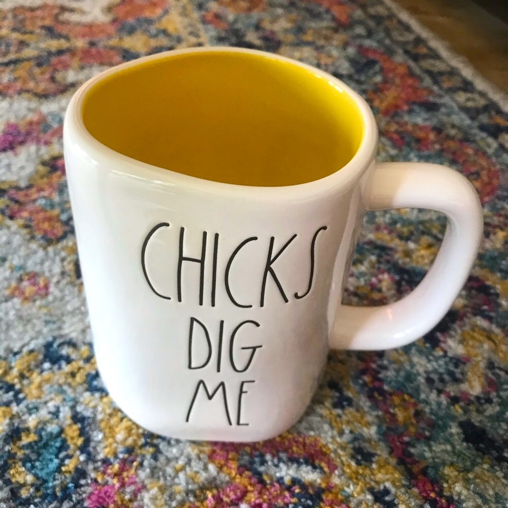 Rae Dunn Chicks Dig Me White Mug with Yellow Inside - Brand New
